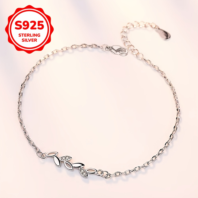 925 Silver Low Allergy Bracelet Women's Small Leaf Bra